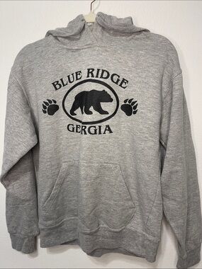 Blue Ridge Georgia Gray Hooded Sweatshirt with Bear Graphic Size Small PTP 21”